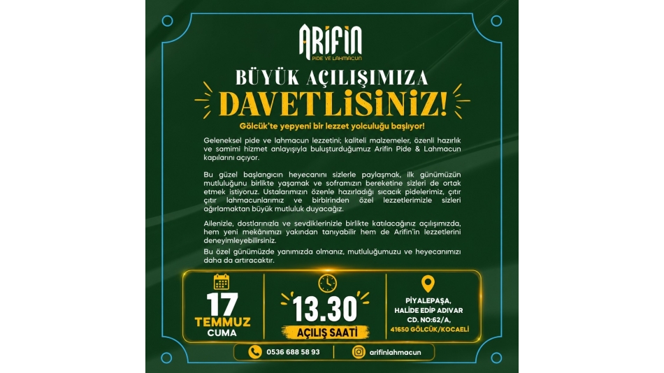 Hemşerilerimiz'in ARİFİN Pide Ve Lahmacun İşletmesinin Daveti